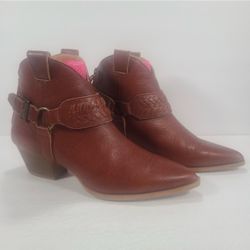 Dingo Keepsake Cognac Western Cowboy Ankle Boots Boho Coastal Cowgirl Size 9.5M