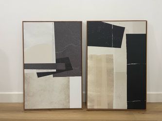 Set of 2 Modern Abstract Framed Wall Art – One Frame Has Small Crack