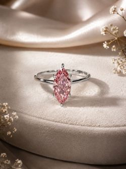 Pink Marquise Solitaire 14k gold Ring Band