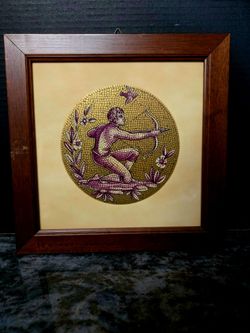 Designer’s Style "Golden" Italian Mosaic Astrology Archer Framed tile 9.5"×9.5"