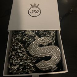 Stainless steel cuban link set with pendant