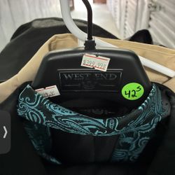 West End Black Suit 42S 36W Teal Paisley