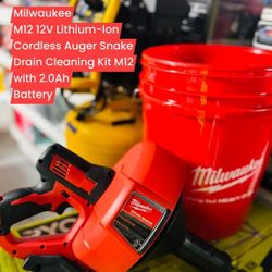 Milwaukee M12 12V Lithiumn-lon Cordless Auger Snake Drain Cleaning Kit M12
with 2.0Ah Battery