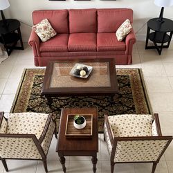 Ethan Allen Living Room Set With Sofa, Two Chairs, Coffee Table, And End Table