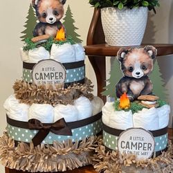 S’MORES CAMPING BEAR diaper cakes - set of 2