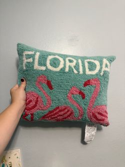 Florida Flamingo Hooked Throw Pillow
