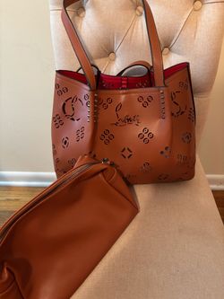Brown leather shoulder bag with extra strap embroidery cut out stud spikes red inside with makeup bag included Brown leather shoulder bag with extra s