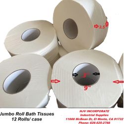 12 Jumbo Roll bath Toilet Tissue 2ply Toilet Paper 