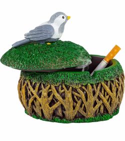 Ashtray Vivid Bird Decor Ash Tray, Windproof Ashtrays with Lid.