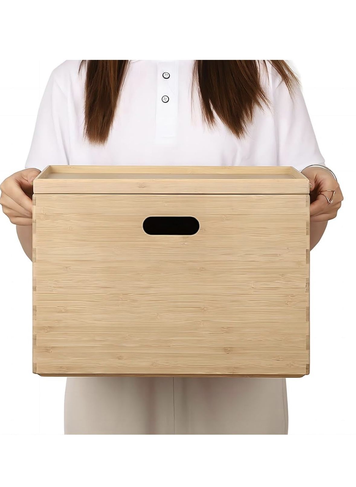 Open Box New  BAMOTTO Lidded Bamboo Storage Bins & Box/Cube/Basket, Home Kitchen and Office Storage Boxes with Handles & Stackable for Organizer Table