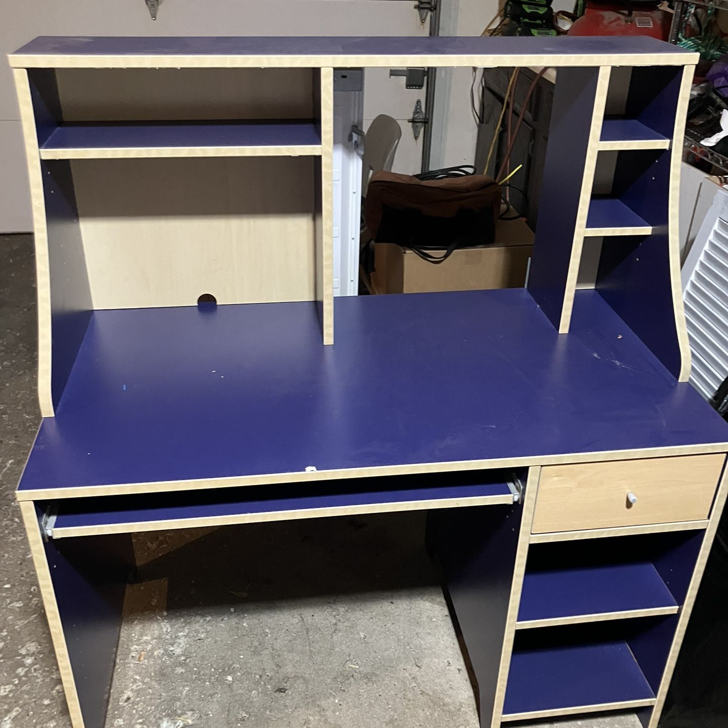Blue Desk With Hutch