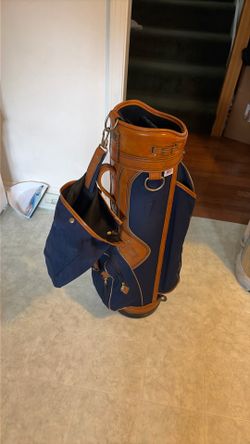 Burton Leather Canvas Golf Bag Cart 3 Slots with Rain Cover