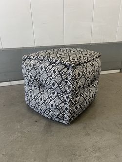 Pair of Black & Ivory Woven Jacquard Poufs / Floor Ottomans