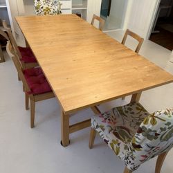 Solid Wood Dining Table w/ Extension + Optional Chairs – Excellent Condition
