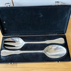 Norwegian Pewter by Askvoll Brug, Stuffing Spoon & Fork w/box, Cast Pewter, Norway. 13 1/2”.