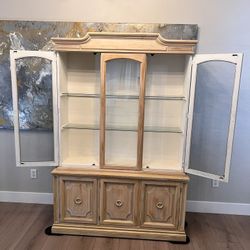 Vintage 80” AMERICAN OF MARTINSVILLE Solid Wood 2 Piece Display Cabinet & Buffet With Lighting