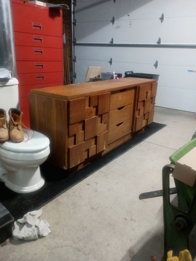 Lane MCM Brutalist Lowboy 9 Drawer Dresser
