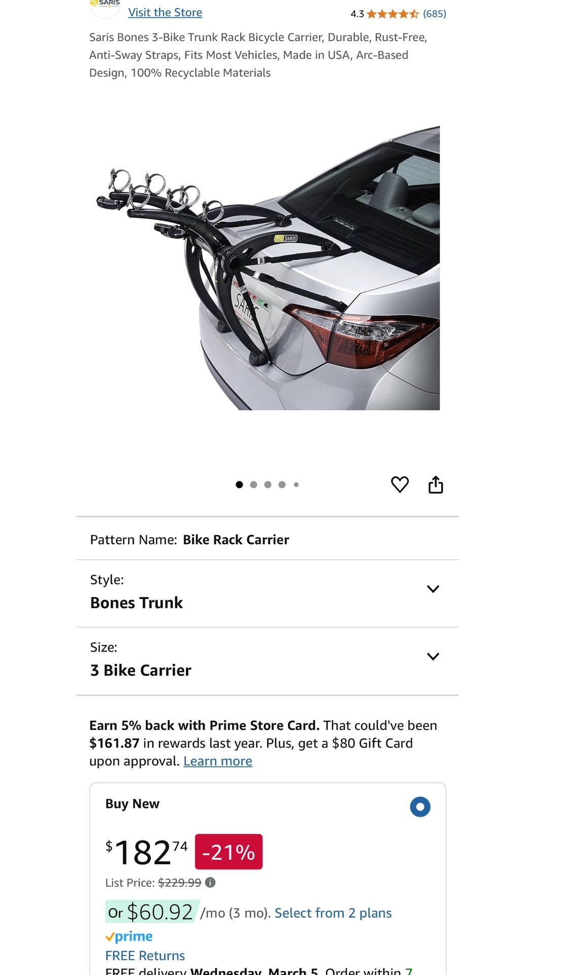Saris Bone Rack - 3 Bike Rack For Cars And SUVs