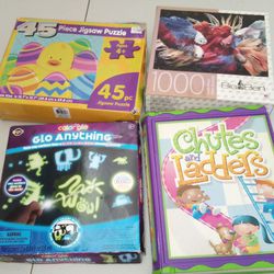 4 😁👍 Four Kids Stuff Two Puzzles Glow Anything Decoration Kit Shoots And Ladder Game