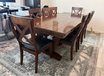 Dark Wood Dining Table Set with 6 Chairs