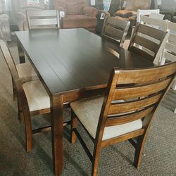 Dining Table And 6 Upholstered Chairs Kitchen Dining Set 