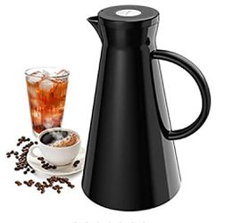 LOFTer Coffee Carafe, 12-hour Insulation Coffee Thermos, Keep Drinks Hot and Cold Vacuum Flask Easy to Use and Clean (Black) 1L/48oz