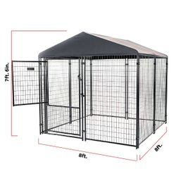 Lucky Dog Stay Series 8 x 8 Feet Executive Black Powder Coat Steel Frame Outdoor Dog Kennel with  Single Gate Door Dog House