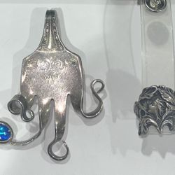 Unique Jewelry Set: Artisan Fork Pendant & Art deco - Woman in Iris Flower Ring