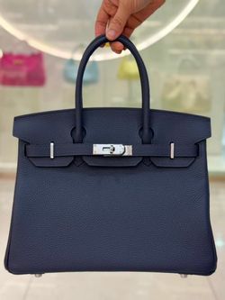 Genuine leather Dark blue satchel 25cm bag