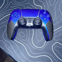 Blue Playstation Five Controller With Grip
