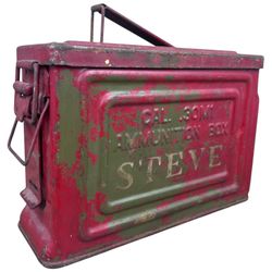 Vintage WW2 REEVES U.S CAL. 30 M1 Metal Ammunition Box W/ Soldiers Name STEVE