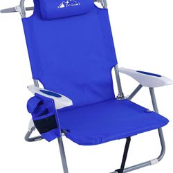 Beach Chair with Backpack Straps, 4-Position Classic Lay Flat Folding Backpack Heavy Duty Beach Chair for Adult with Cooler Pouch, Towel Bar, Cup Hold