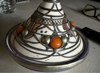 Moroccan Ceramic Tagine with Metal Overlay