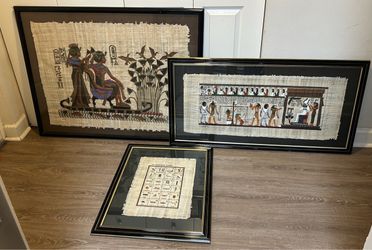 Framed Egyptian Papyrus Art Set Hieroglyphics & Ancient Egypt Decor