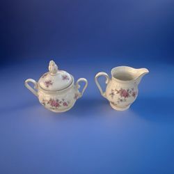 Royal Heidelberg Winterling Floral Sugar Bowl & Creamer Germany Gold Trim