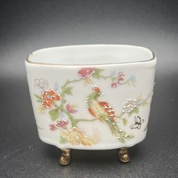 Vintage Peacock Floral Bird Vanity Dresser Bathroom Container Lefton Gold Trim