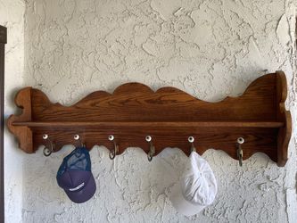 Coat Rack Coat Hanger w Shelf Wall Mounted Solid Oak