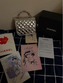 Chanel silver mini bag with pearl handle