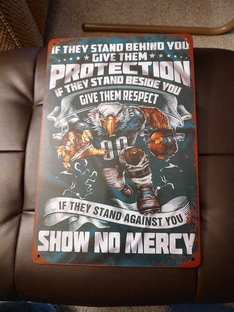 PHILADELPHIA EAGLES METAL SIGN.  12" X 8".  NEW.  PICKUP ONLY