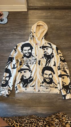 Asaali Jean Co Men's Full Zip Hooded Graphic Print Fleece Hoodie Tan