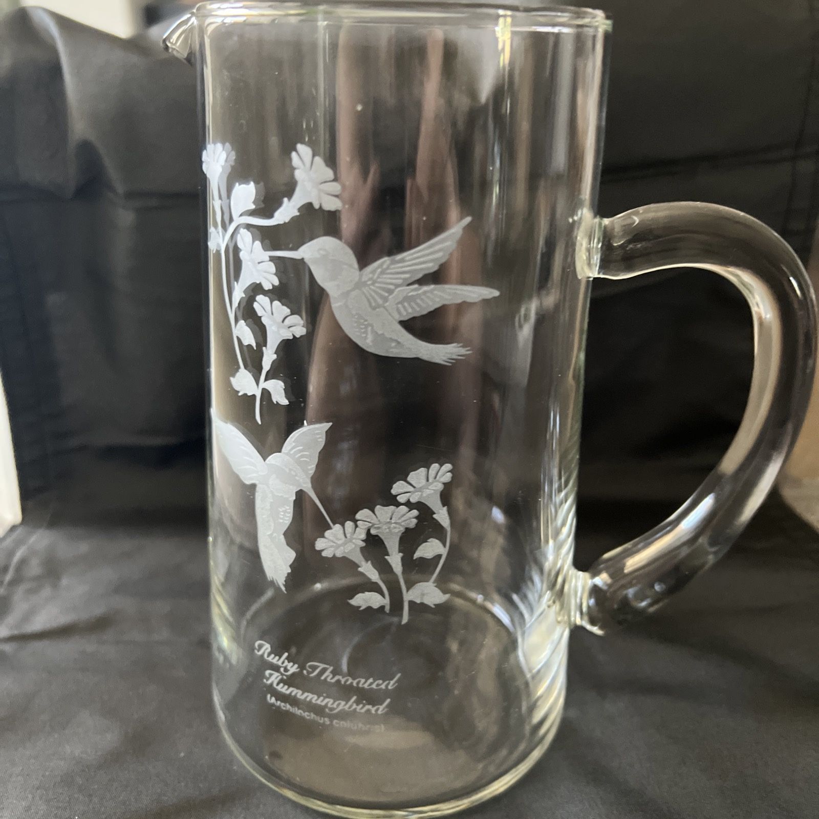 Vtg National Wildlife Federation Hummingbird Etched Pitcher: Ruby Throated 44oz