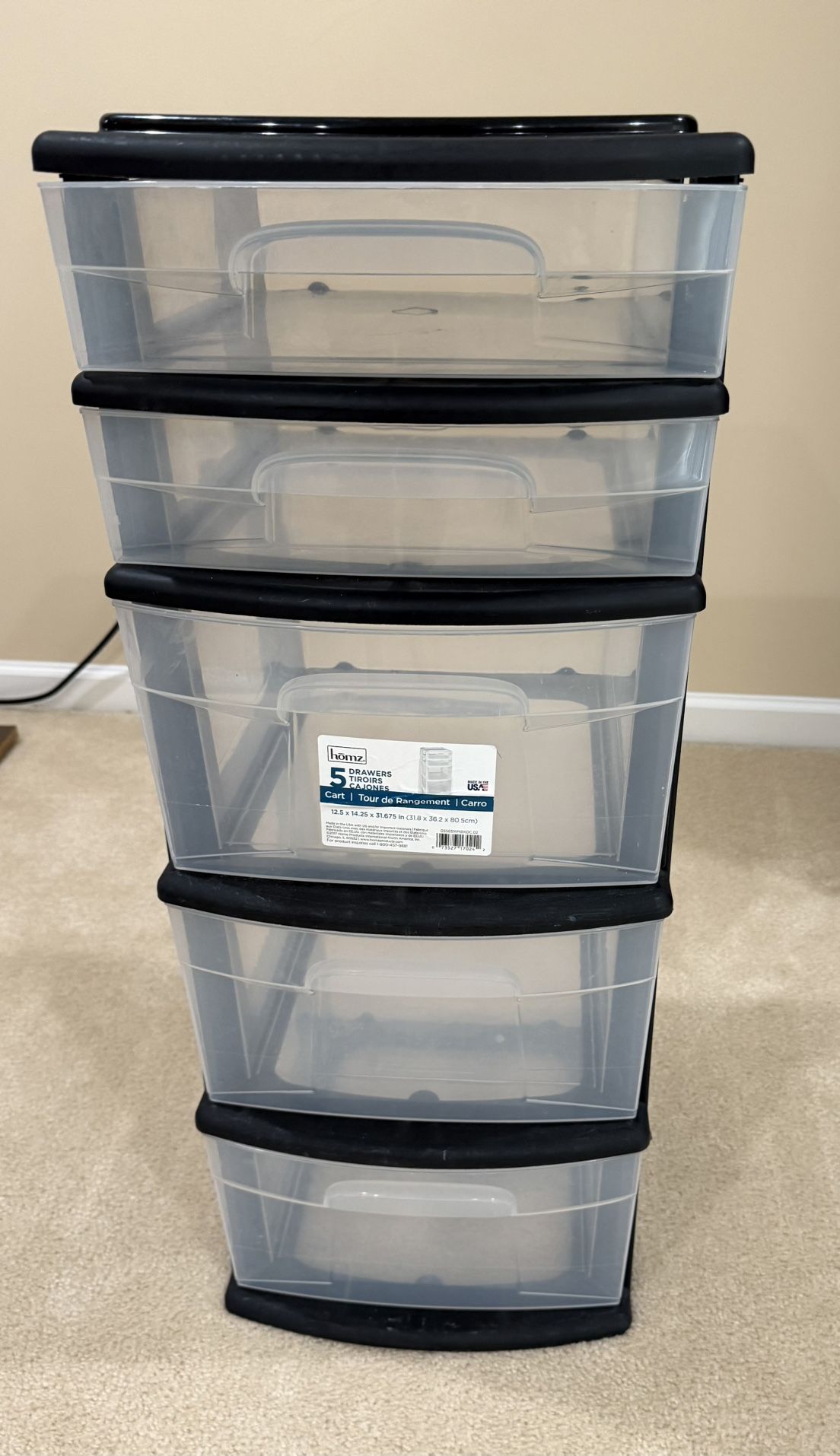 Homz clear plastic 5 drawer tower