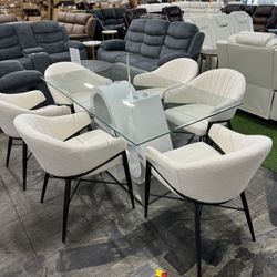 Modern Dining Table with 6 Chairs / Mesa de comedor moderna con 6 sillas