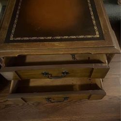 Antique Wood End table 2 drawers, wheels on legs
