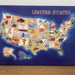 United States US Map Print L 36” Colorful Multicolor Canvas Wall Hanging Decor Americana