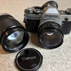 (Mint!) Canon AE-1 35mm Film Camera With 50mm F1.8 & 135mm F2.5 Portrait Lens 