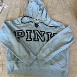 Light Blue Victoria Secret Pink Pullover Hoodie 