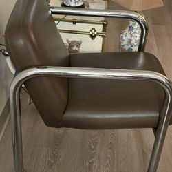 Midcentury Brown Leather Chair Stainless Steel
