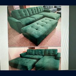 *Holiday Sale Event*---Biscayne Cozy Green Fabric Sectional Sofa W/Ottoman---Delivery And Easy Financing Available👏