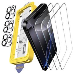 Full Coverage 3 Pack Screen Protector for iPhone 16 Pro [Phone Case fit], 3 Tempered Glass Camera Lens Protector Accessories for Apple
